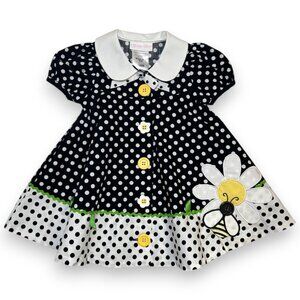 NEW Bonnie Baby Retro Vintage Style Dress Polka Dot Bee Collar Circle Skirt 18 M